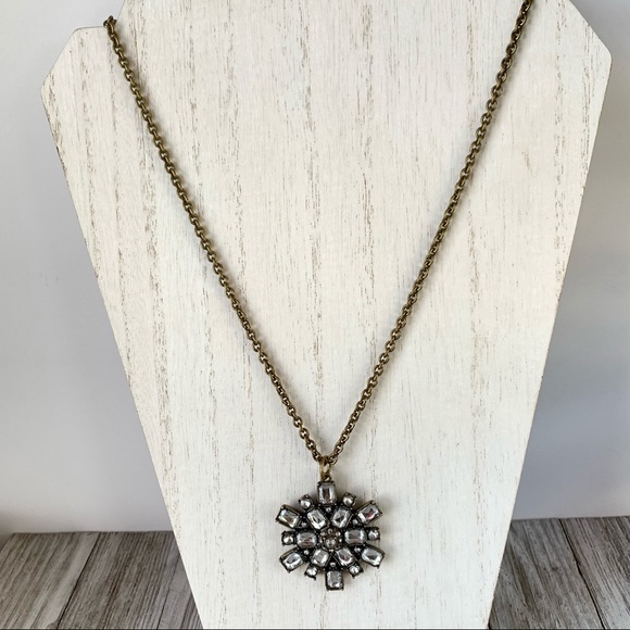 J. Crew Antique Bronze Rhinestone Pendant Necklace - Picture 2 of 6